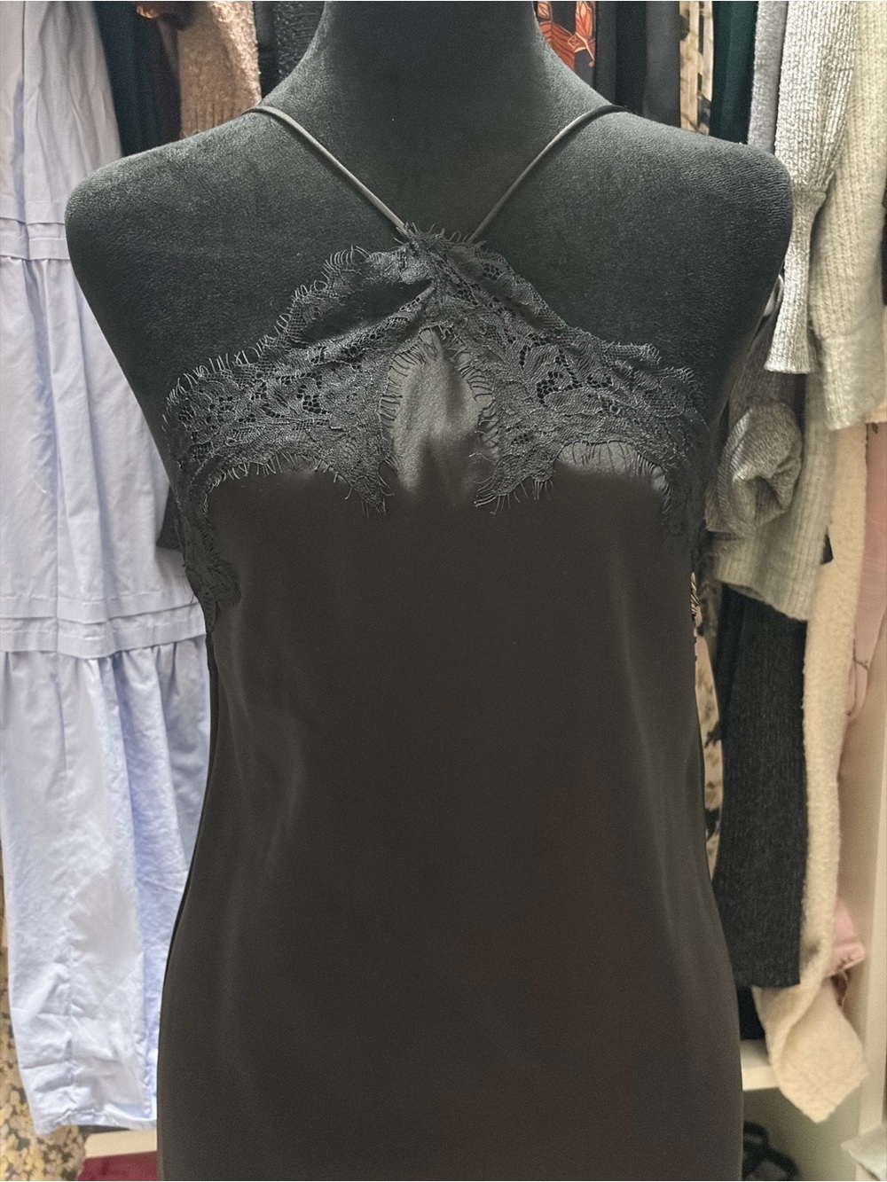 ZARA NEW WOMAN HALTER ASYMMETRIC ZW COLL. SATIN LACE DRESS BLACK 5919/201/800 - Picture 10 of 16